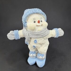 Vintage Encore Group Snowman Figurine Ice Skating Blue Hat Scarf Christmas Resin